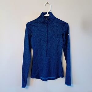 Nike Pro Dri Fit Womens XS Blue Polka Dot Quarter Zip Athletic Top Running